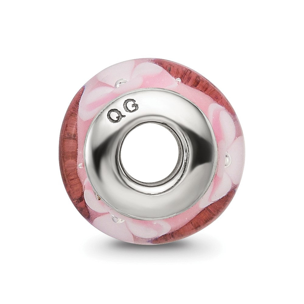 Sterlingsilber Kinder Kollektion Hand-blown Rosa mit Blumen Muster Glas Reflections Perle