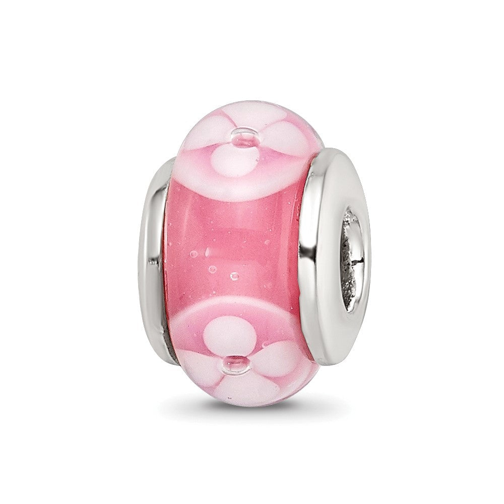 Sterlingsilber Kinder Kollektion Hand-blown Rosa mit Blumen Muster Glas Reflections Perle