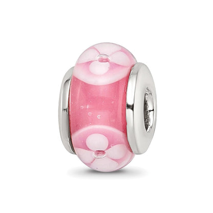 Sterlingsilber Kinder Kollektion Hand-blown Rosa mit Blumen Muster Glas Reflections Perle