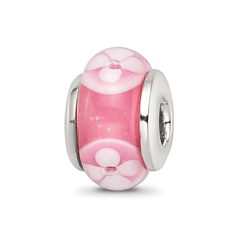 Sterlingsilber Kinder Kollektion Hand-blown Rosa mit Blumen Muster Glas Reflections Perle