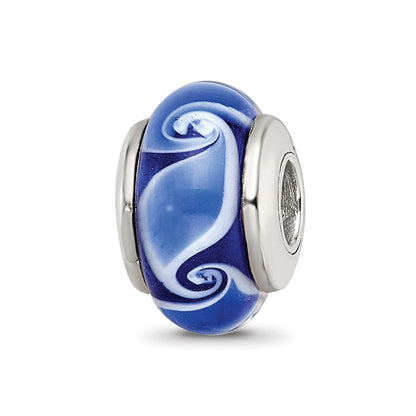 Sterlingsilber Kinder Kollektion Hand-blown Blau Glas Welle Muster Reflections Perle