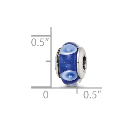 Sterlingsilber Kinder Kollektion Hand-blown Blau mit Weiß Dots Muster Glas Reflections Perle