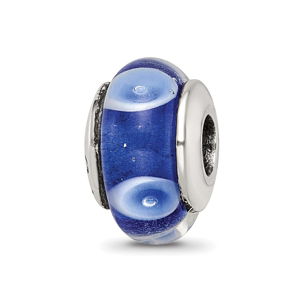 Sterlingsilber Kinder Kollektion Hand-blown Blau mit Weiß Dots Muster Glas Reflections Perle