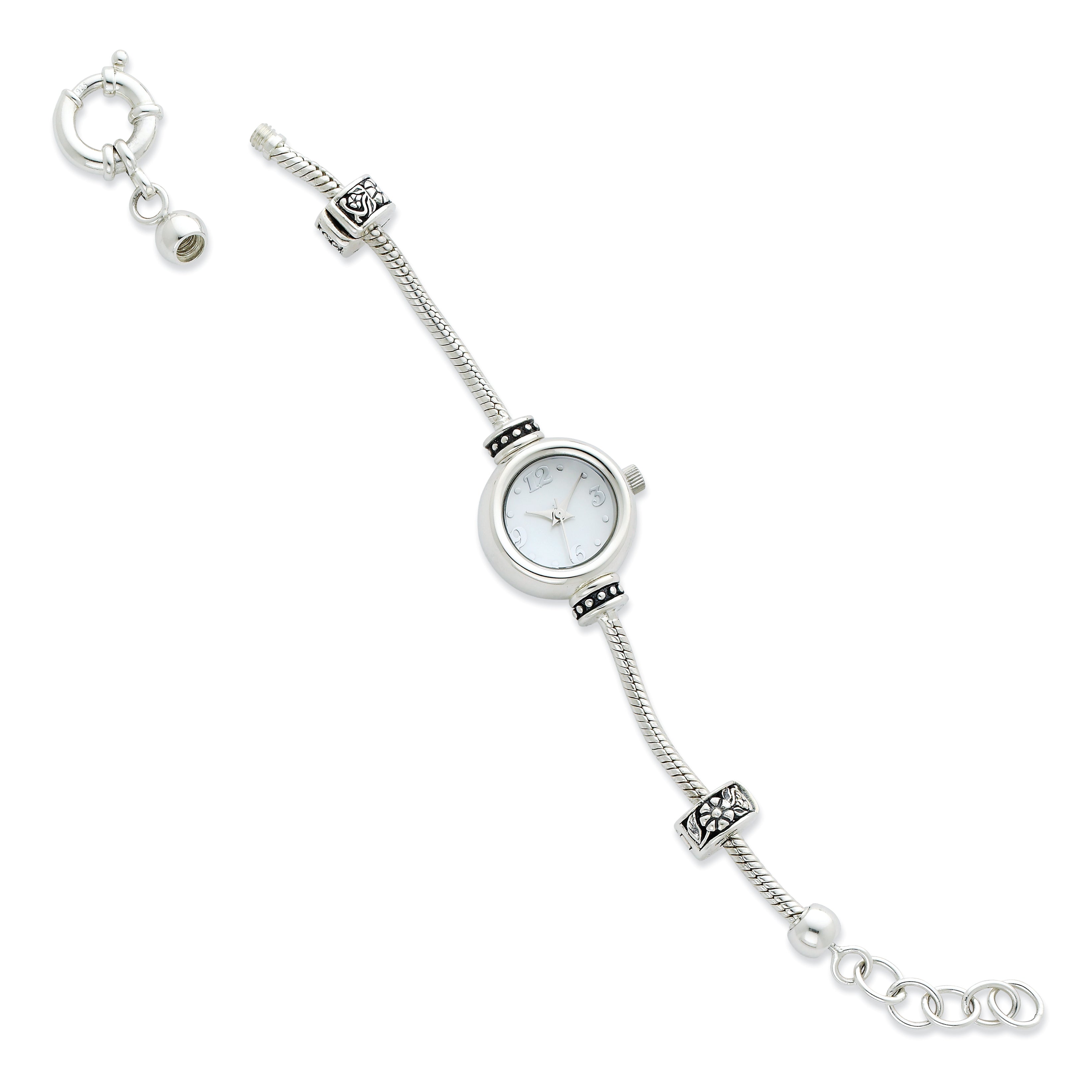 Sterlingsilber Rund Face Reflections Uhr Starter Armband