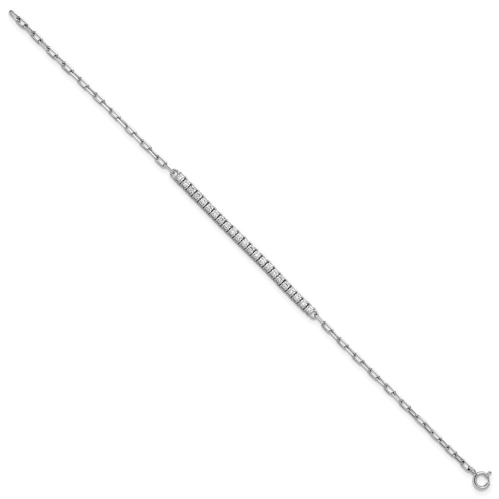 Sterlingsilber Rhodiniert Zirkonia 23 Stein 7 Zoll Büroklammer Glieder Armband