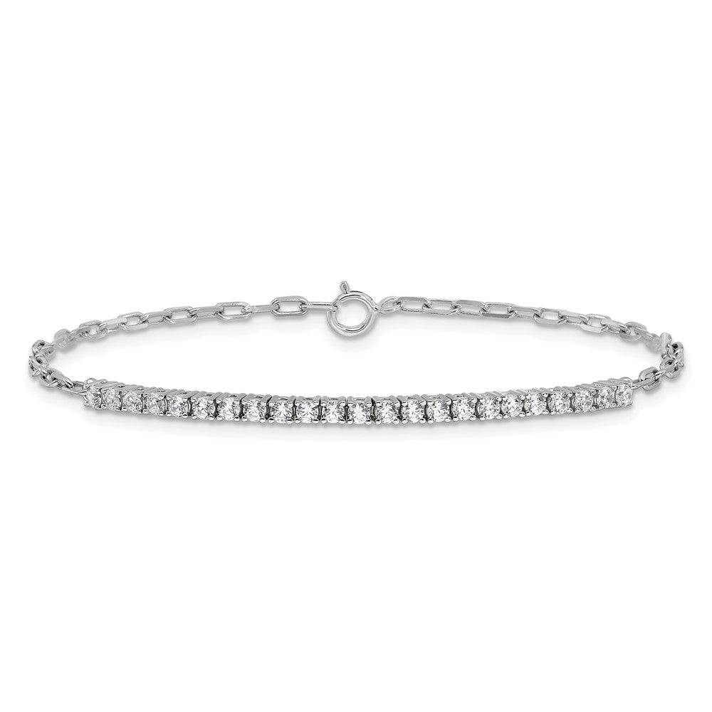 Sterlingsilber Rhodiniert Zirkonia 23 Stein 7 Zoll Büroklammer Glieder Armband