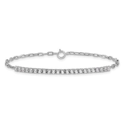 Sterlingsilber Rhodiniert Zirkonia 23 Stein 7 Zoll Büroklammer Glieder Armband