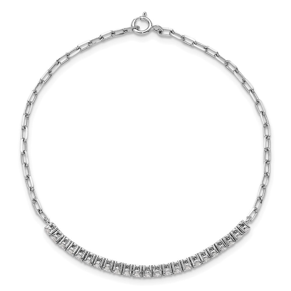 Sterlingsilber Rhodiniert Zirkonia 23 Stein 7 Zoll Büroklammer Glieder Armband