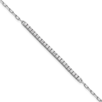 Sterlingsilber Rhodiniert Zirkonia 23 Stein 7 Zoll Büroklammer Glieder Armband