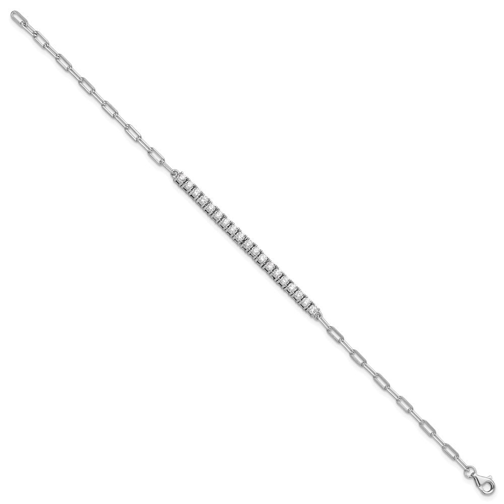 Sterlingsilber Rhodiniert Zirkonia 19 Stein 7 Zoll Büroklammer Glieder Armband