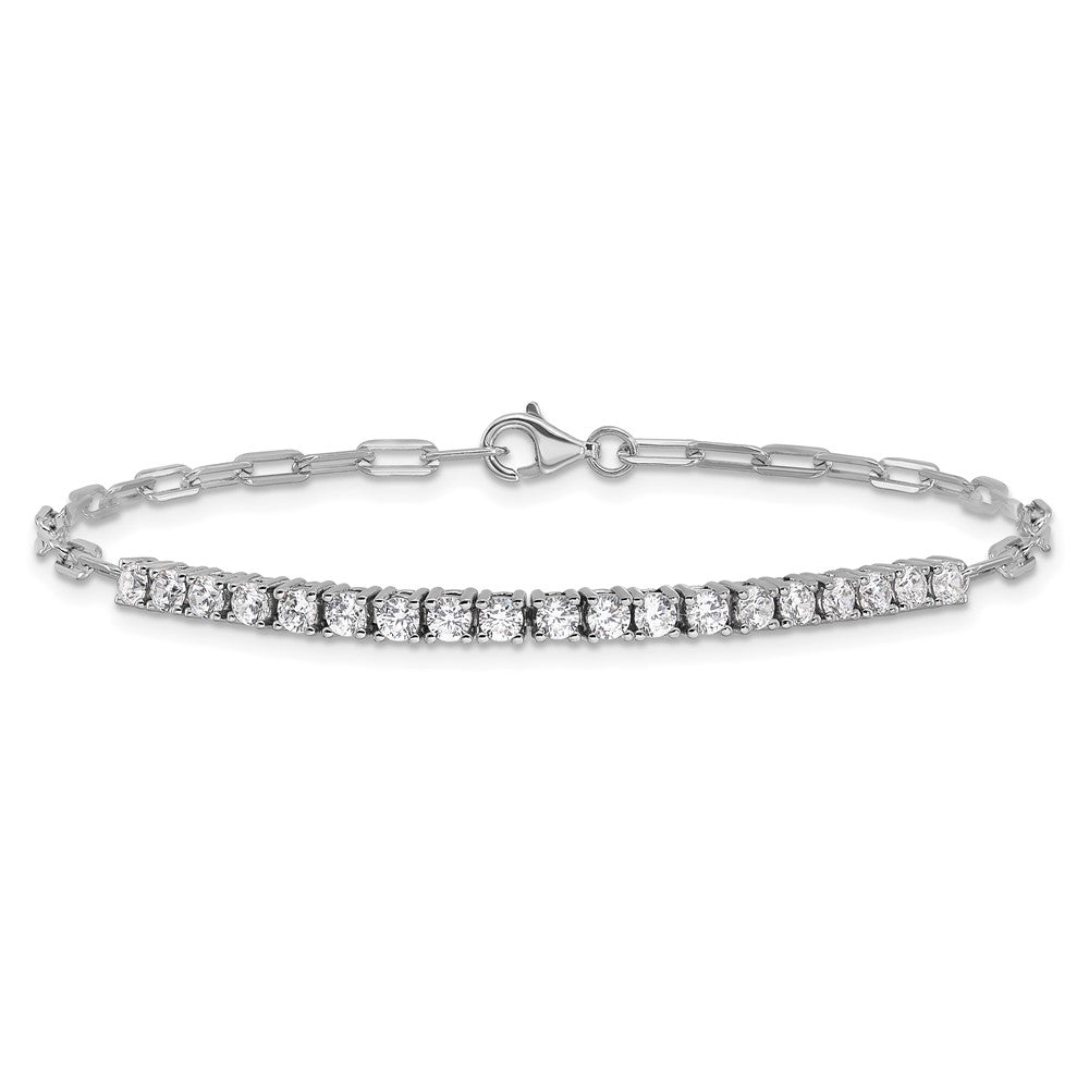 Sterlingsilber Rhodiniert Zirkonia 19 Stein 7 Zoll Büroklammer Glieder Armband