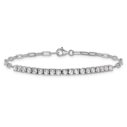 Sterlingsilber Rhodiniert Zirkonia 19 Stein 7 Zoll Büroklammer Glieder Armband
