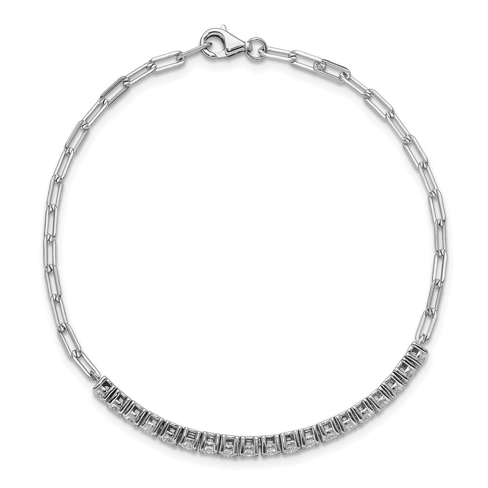 Sterlingsilber Rhodiniert Zirkonia 19 Stein 7 Zoll Büroklammer Glieder Armband