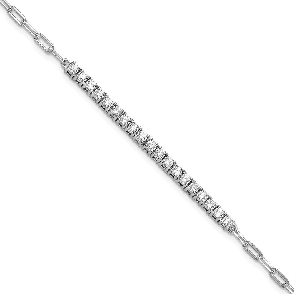Sterlingsilber Rhodiniert Zirkonia 19 Stein 7 Zoll Büroklammer Glieder Armband
