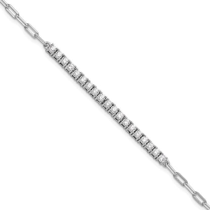 Sterlingsilber Rhodiniert Zirkonia 19 Stein 7 Zoll Büroklammer Glieder Armband
