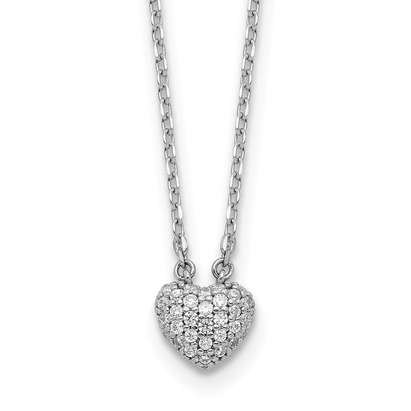 Sterlingsilber Rhodiniert Zirkonia 66 Stein Herz 16 Zoll mit 2 Zoll Verlängerung. Halskette