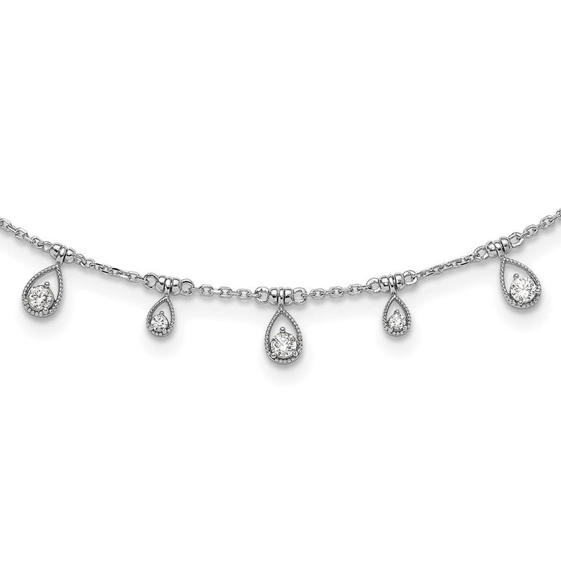 Sterlingsilber Rhodiniert Zirkonia 14 Zoll mit 2 Zoll Verlängerung. Tropfen Halskette