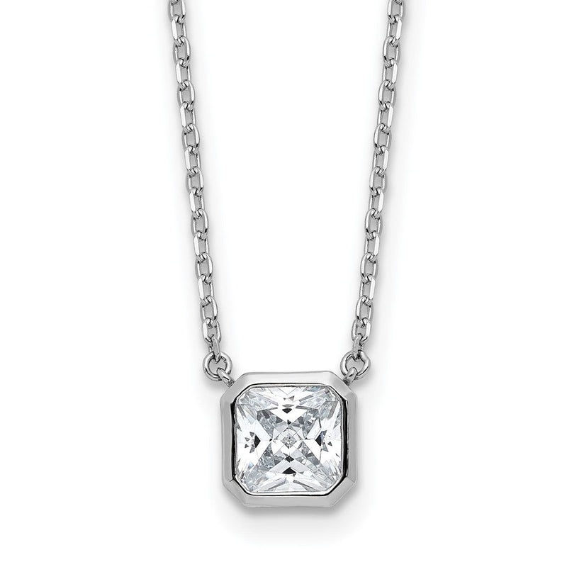 Sterlingsilber Rhodiniert Zirkonia 19 Stein 16 Zoll mit 2 Zoll Verlängerung. Quadratisch Halskette