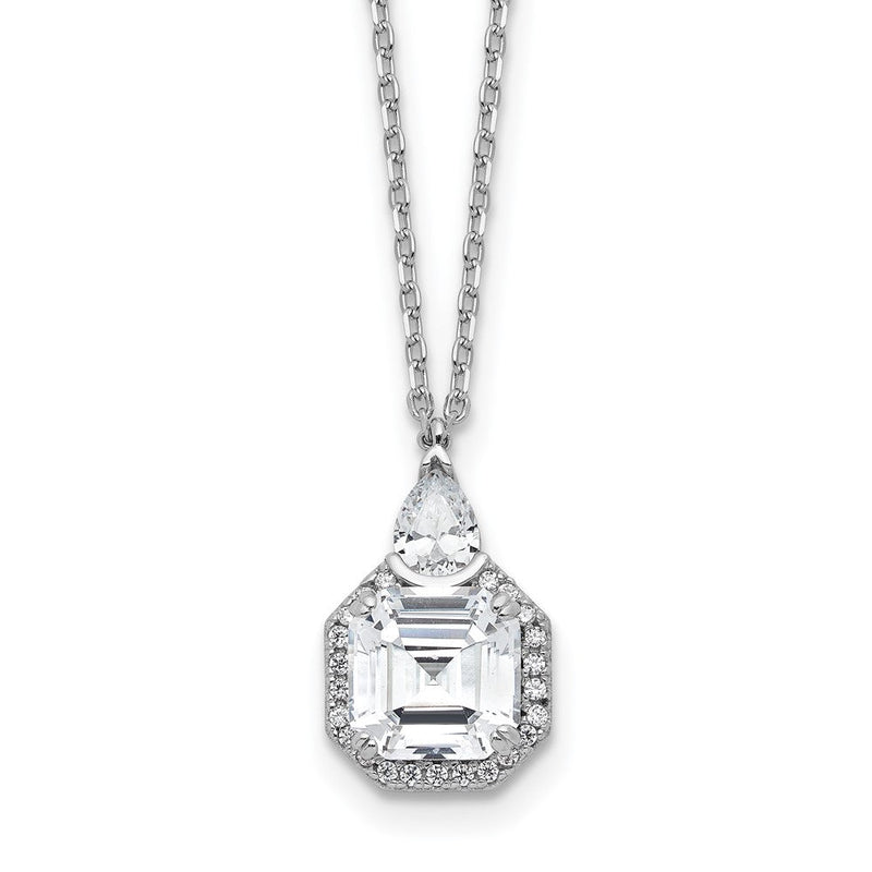 Sterlingsilber Rhodiniert Zirkonia 16 Zoll mit 2 Zoll Verlängerung. Tear Tropfen Quadratisch Halskette