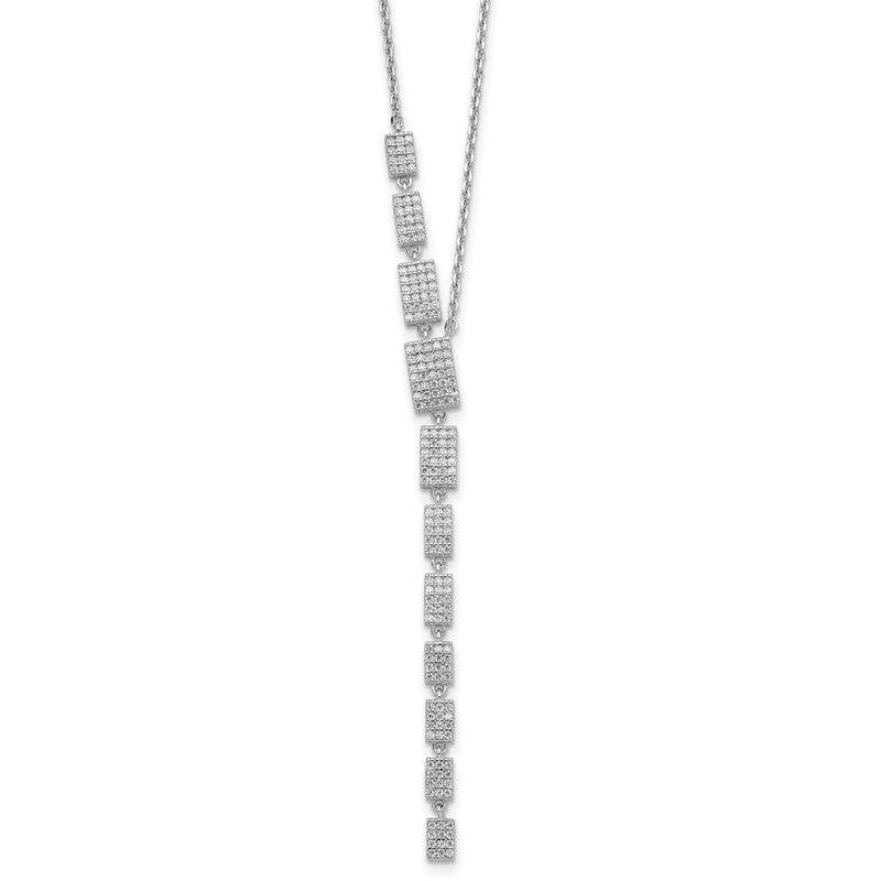 Sterlingsilber Rhodiniert Zirkonia 16 Zoll mit 2 Zoll Verlängerung. Rechteck Tropfen Halskette
