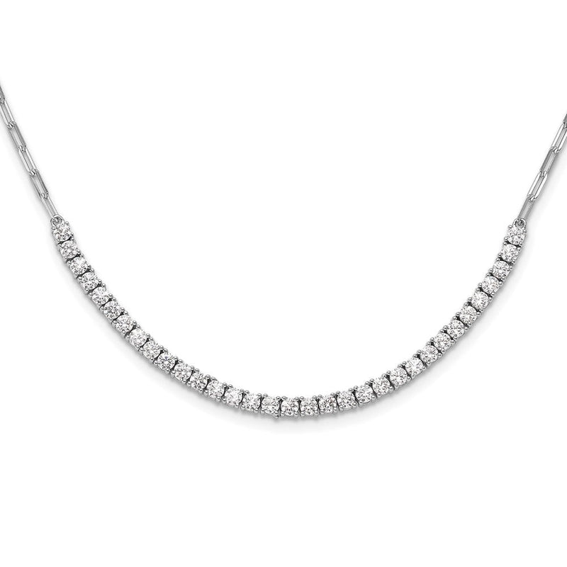 Sterlingsilber Rhodiniert Zirkonia 16 Zoll mit 2 Zoll Verlängerung. Büroklammer Glieder Halskette