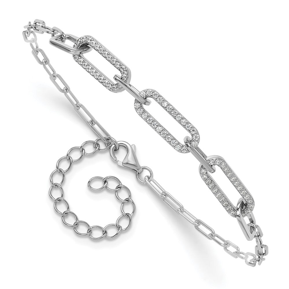 Sterlingsilber Rhodiniert Zirkonia 7 Zoll mit 2 Zoll Verlängerung. Büroklammer Armband