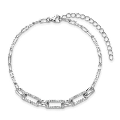 Sterlingsilber Rhodiniert Zirkonia 7 Zoll mit 2 Zoll Verlängerung. Büroklammer Armband