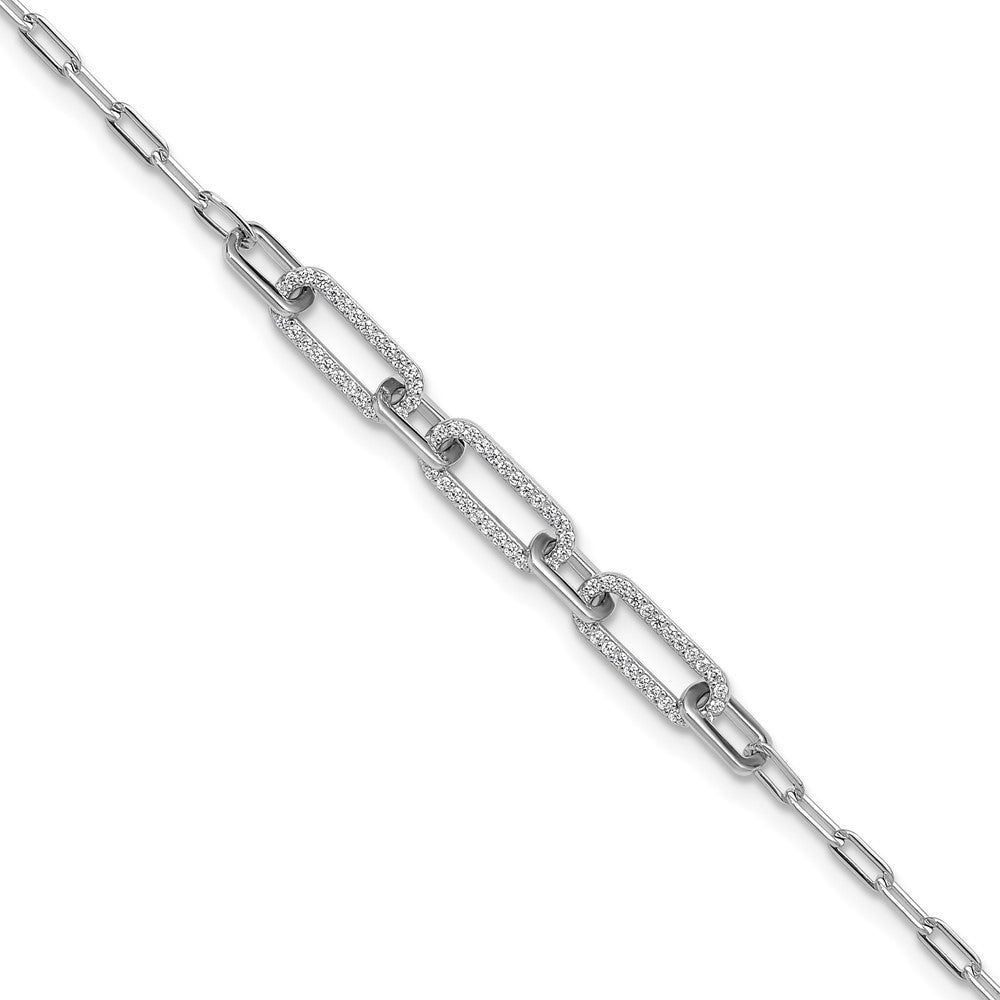 Sterlingsilber Rhodiniert Zirkonia 7 Zoll mit 2 Zoll Verlängerung. Büroklammer Armband