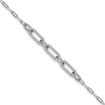 Sterlingsilber Rhodiniert Zirkonia 7 Zoll mit 2 Zoll Verlängerung. Büroklammer Armband