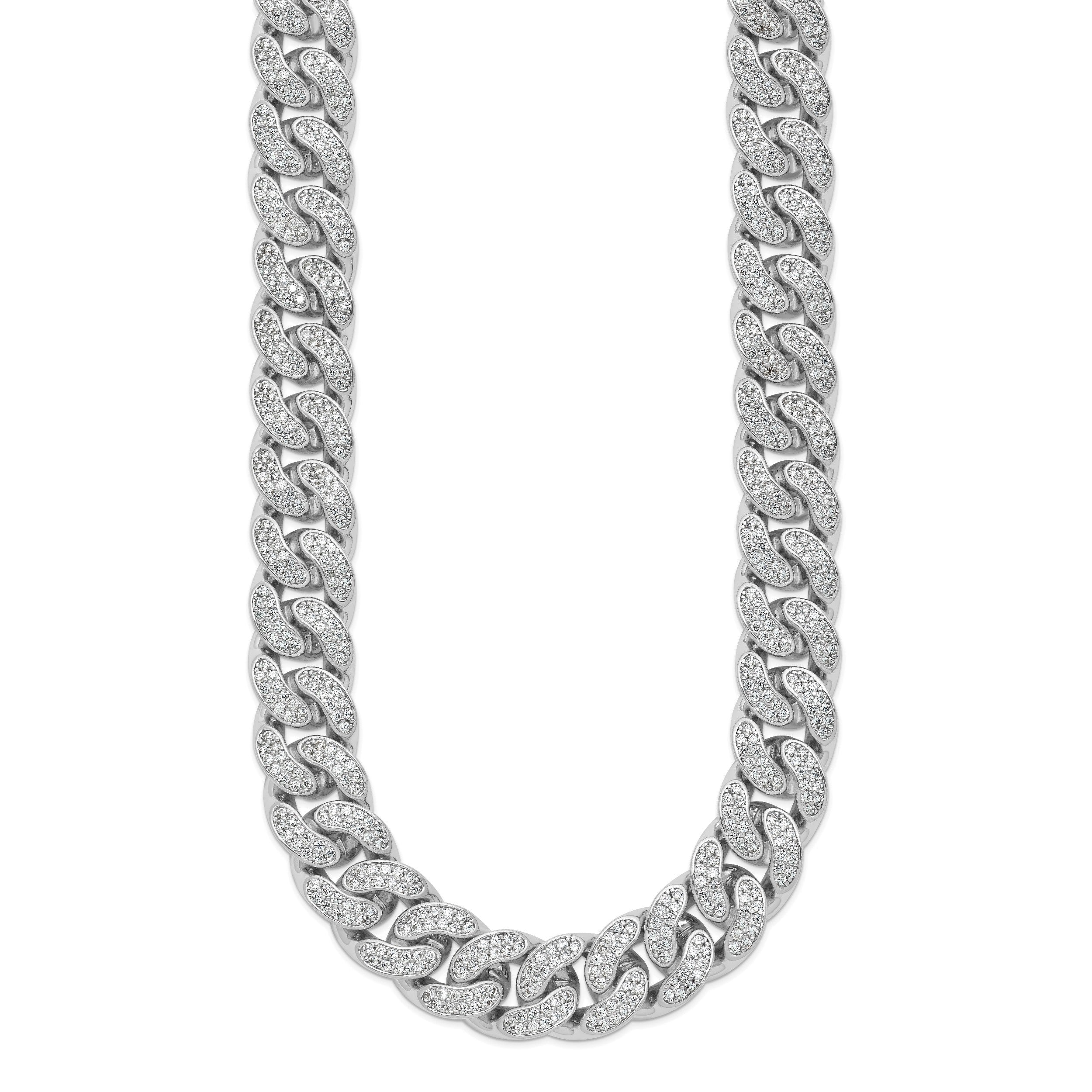 Sterlingsilber Schimmernd Sterlingsilber Rhodiniert Zirkonia 1300 Stein Panzer Glieder Halskette