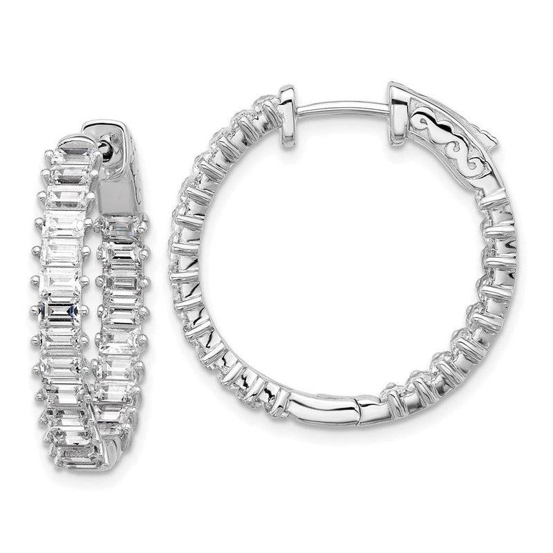 Sterlingsilber Rhodiniert Zirkonia in und Außen Klappbar Creolen
