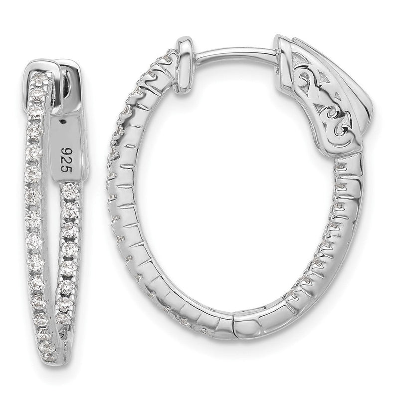Sterlingsilber Rhodiniert Zirkonia in und Außen Klappbar Oval Creolen