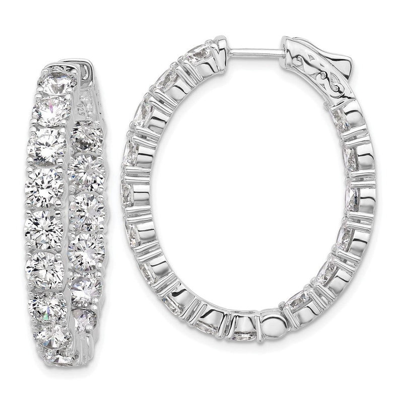 Sterlingsilber Rhodiniert Zirkonia in und Außen Oval Klappbar Creolen