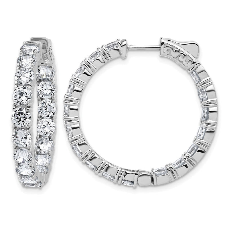 Sterlingsilber Rhodiniert 4.00mm Zirkonia in und Außen Klappbar Creolen