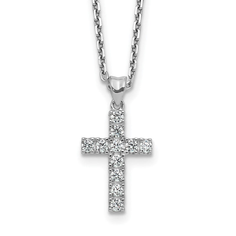 Sterlingsilber Rhodiniert Zirkonia 16 Zoll mit 2 Zoll Verlängerung. Kreuz Halskette