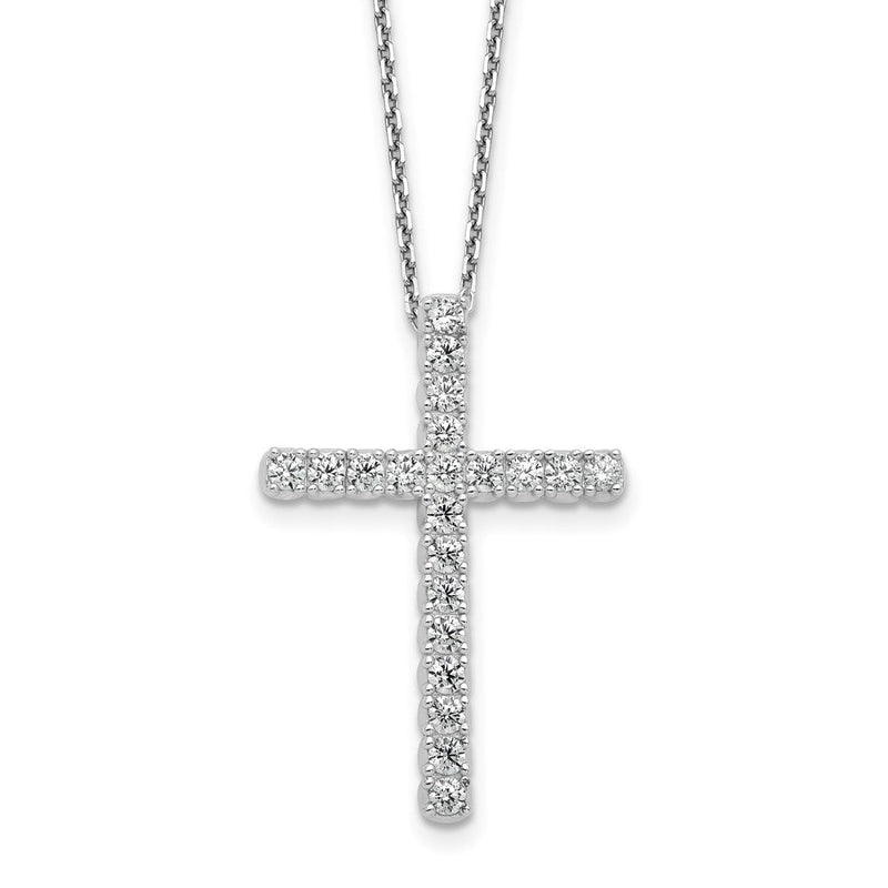 Sterlingsilber Rhodiniert Zirkonia 16 Zoll mit 2 Zoll Verlängerung. Kreuz Halskette