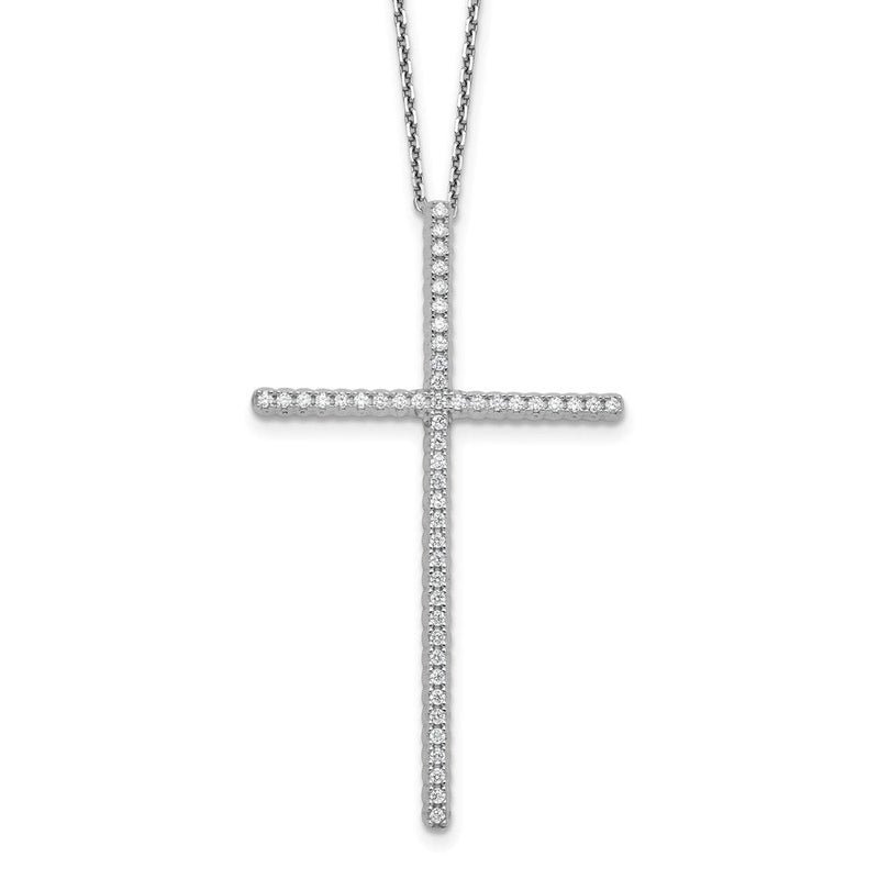 Sterlingsilber Rhodiniert Zirkonia 16 Zoll mit 2 Zoll Verlängerung. Kreuz Halskette