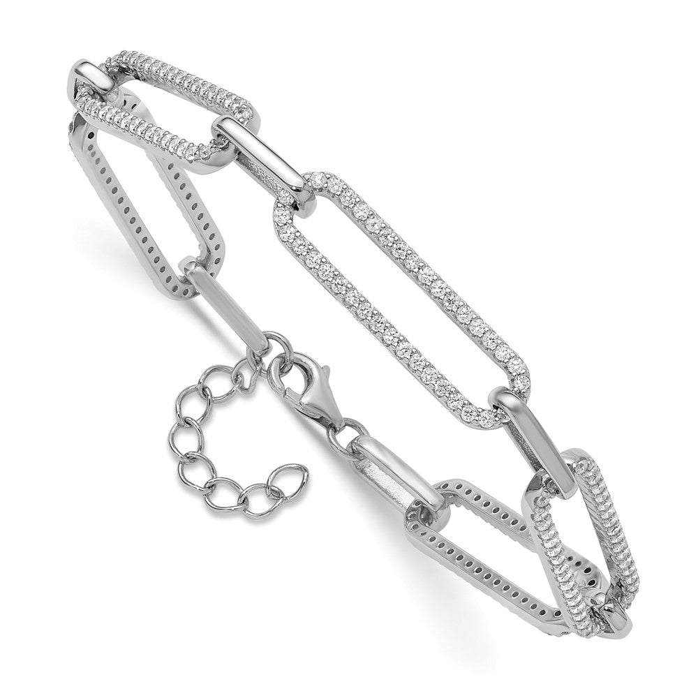 Sterlingsilber Rhodiniert Zirkonia mit Verlängerung Paper Klammer Glieder Gliederarmband