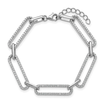 Sterlingsilber Rhodiniert Zirkonia mit Verlängerung Paper Klammer Glieder Gliederarmband
