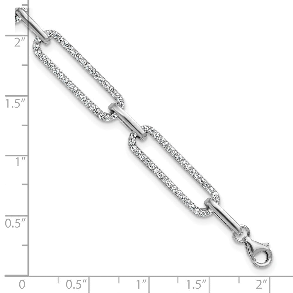Sterlingsilber Rhodiniert Zirkonia mit Verlängerung Paper Klammer Glieder Gliederarmband