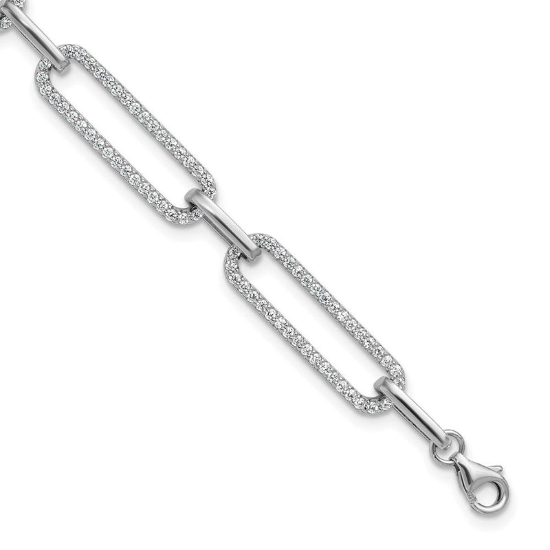 Sterlingsilber Rhodiniert Zirkonia mit Verlängerung Paper Klammer Glieder Gliederarmband