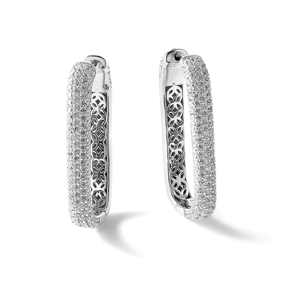 Sterlingsilber Rhodiniert Zirkonia Rechteck Klappbar Creolen