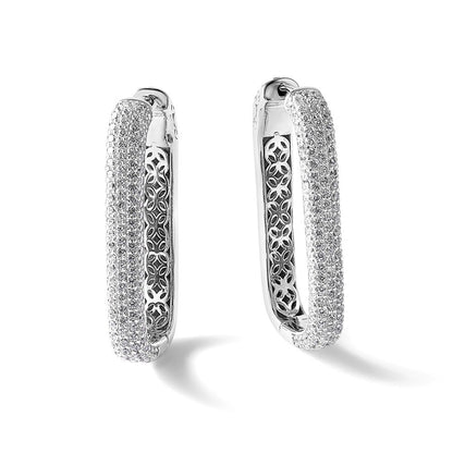 Sterlingsilber Rhodiniert Zirkonia Rechteck Klappbar Creolen