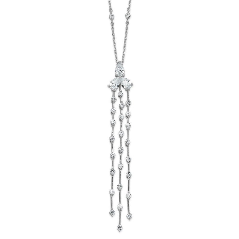 Sterlingsilber Rhodiniert Zirkonia 16 Zoll mit 2 Zoll Verlängerung. Hängend & Station Halskette