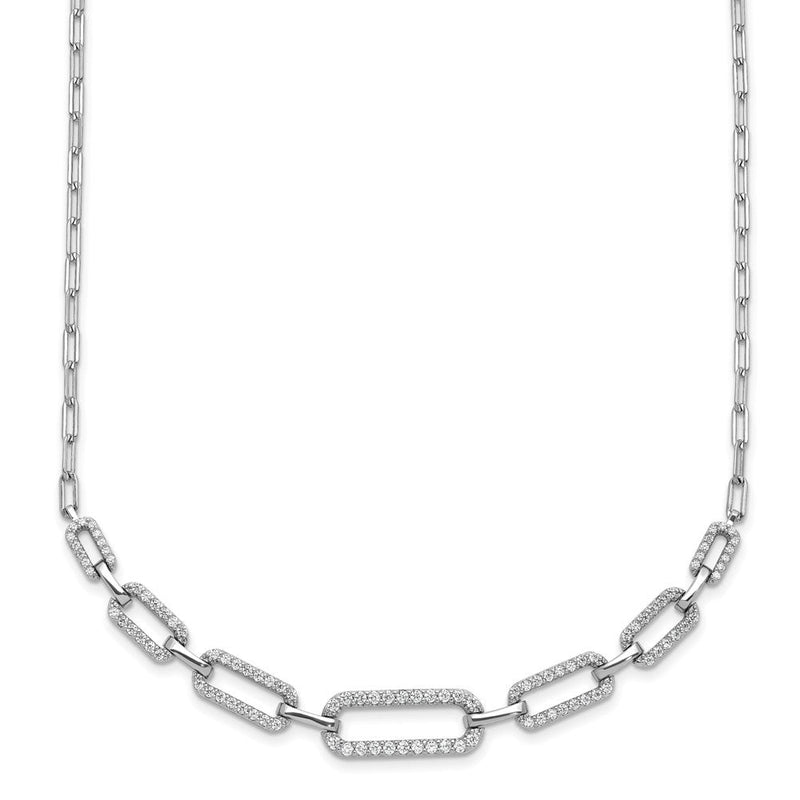 Sterlingsilber Rhodiniert Zirkonia mit Verlängerung. Paper Klammer Glieder Halskette