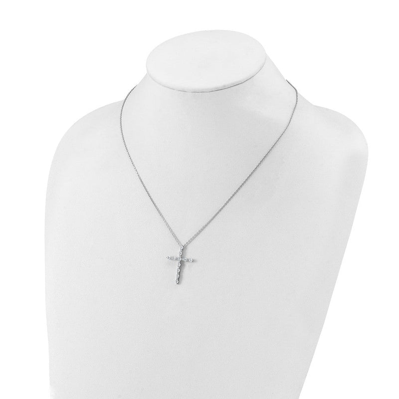 Sterlingsilber Rhodiniert Zirkonia 16 Zoll mit 2 Zoll Verlängerung. Kreuz Halskette