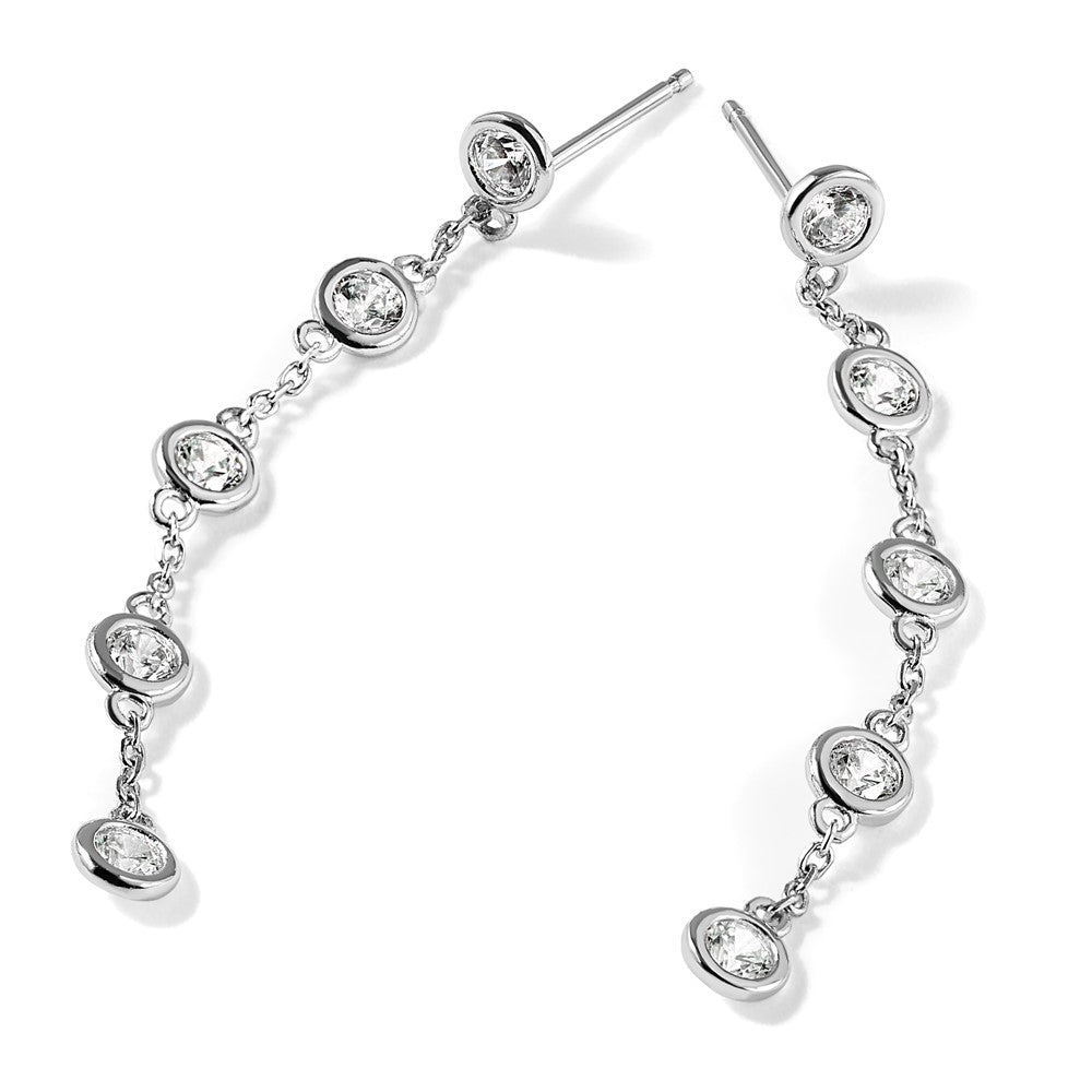 Sterlingsilber Rhodiniert Zirkonia 5 Station Hängend Ohrstecker