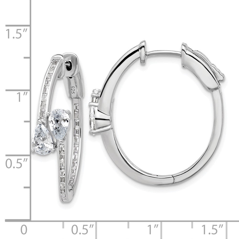 Sterlingsilber Rhodiniert Zirkonia Oval Klappbar Creolen