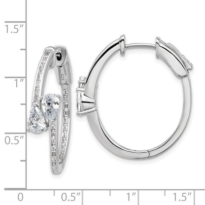 Sterlingsilber Rhodiniert Zirkonia Oval Klappbar Creolen