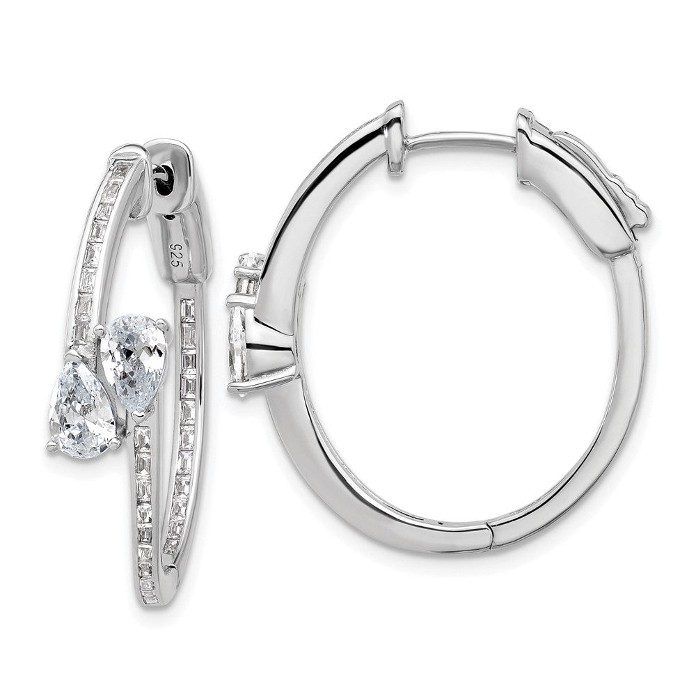 Sterlingsilber Rhodiniert Zirkonia Oval Klappbar Creolen